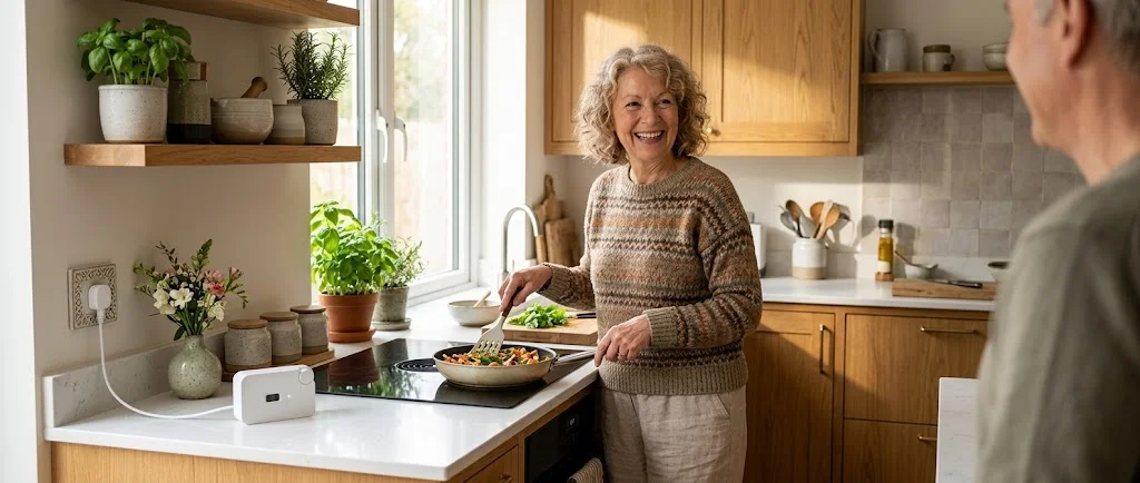 Seniorin in einer gem&uuml;tlichen K&uuml;che